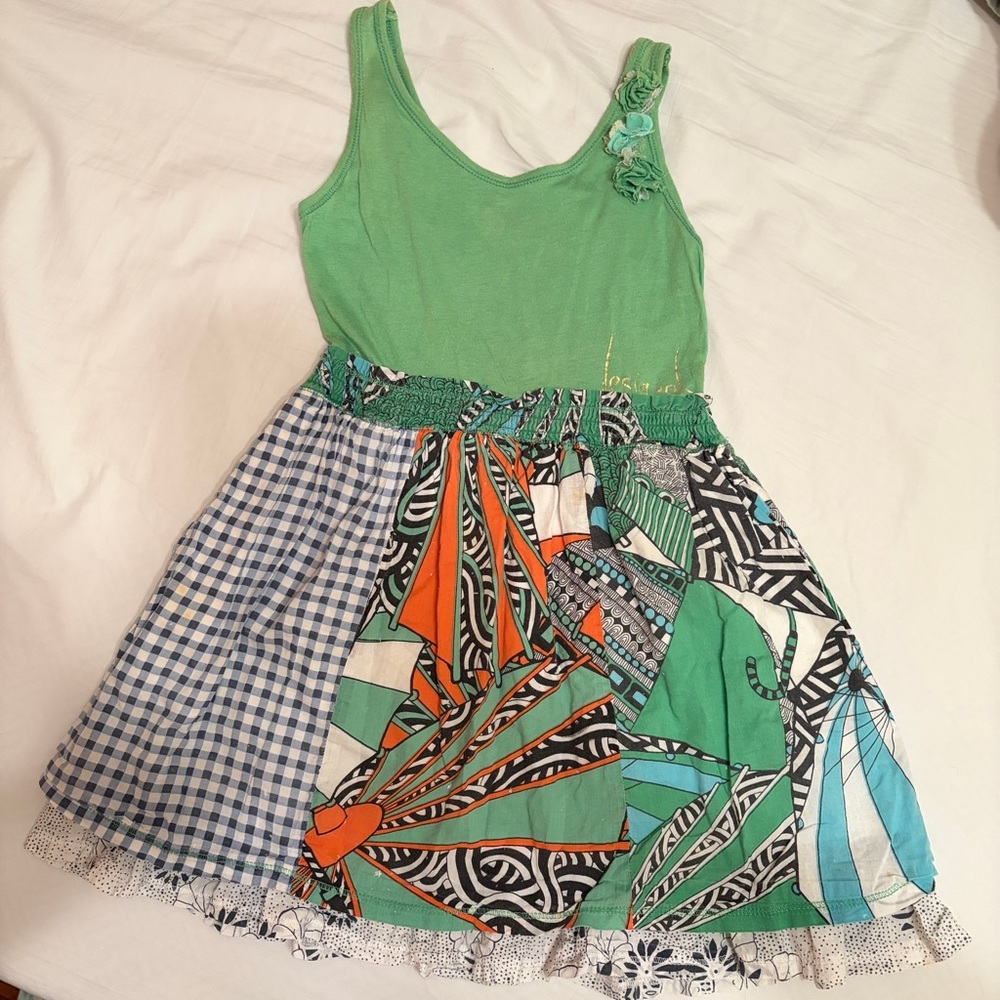 Desigual Patchwork Girls Dress, size 7-8 years, full skirt, pockets
